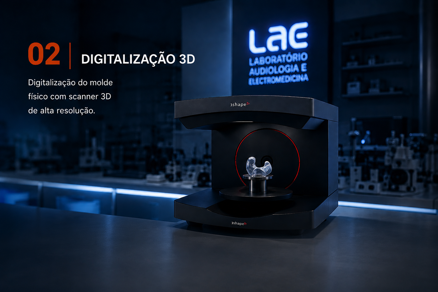 Digitalização de uma impressão auricular com scanner 3D na LAE
